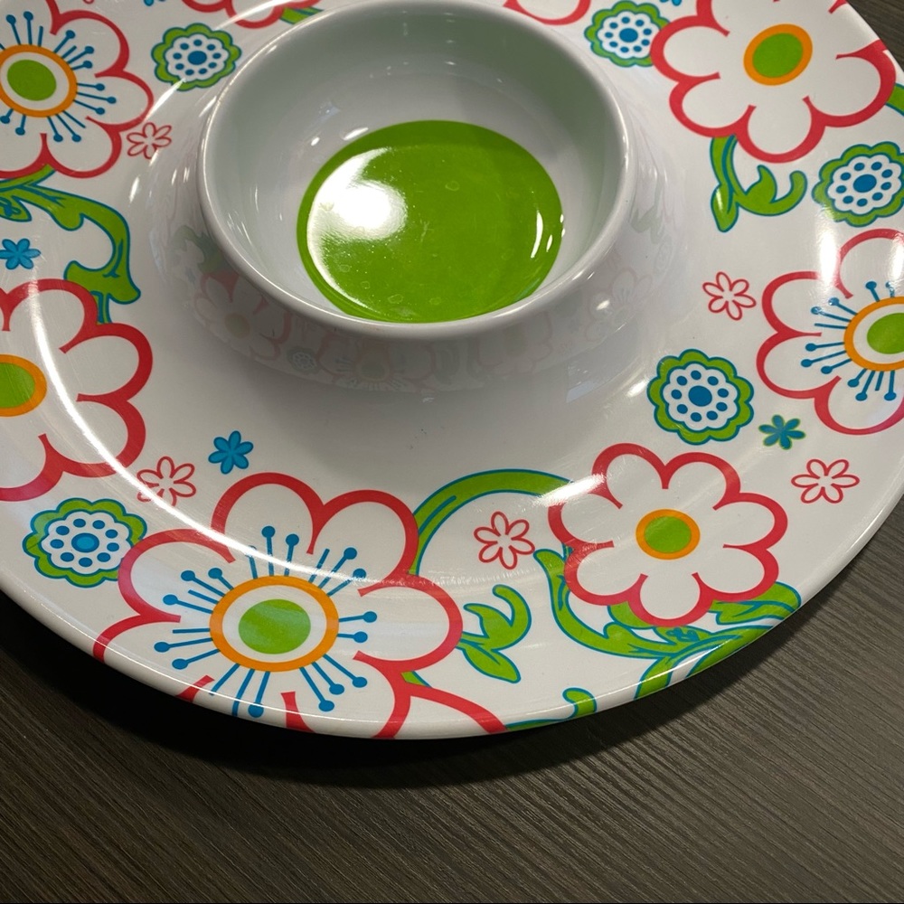 CROFTON Melamine Bright Florals on White‎ Chip & Dip Plate or Platter - Picture 4 of 6